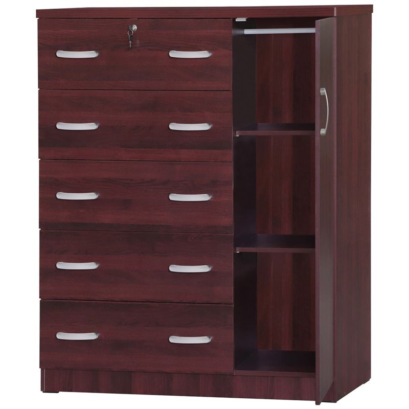 Home Square 2-Piece Set with Queen Captains Bed and 5-Drawer Tall Chest Wardrobe