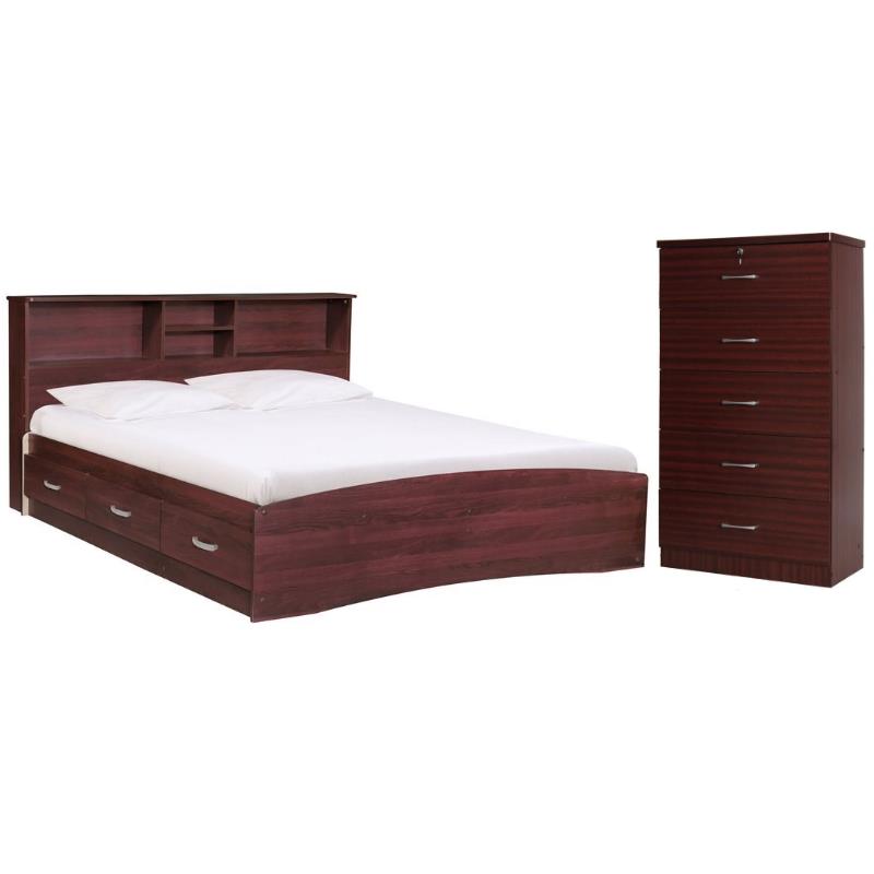 Home Square 2-Piece Set with Queen Captains Bed and Tall Chest Bedroom Dresser