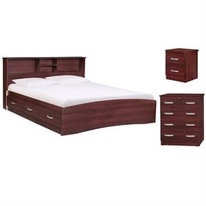Home Square 3-Piece Set with Queen Bed 4-Drawer Dresser with Lock Nightstand