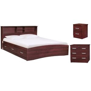 Home Square 3-Piece Set with Queen Bed 3-Drawer Bedroom Dresser Nightstand