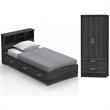 Home Square 2-Piece Set with Twin Captains Bed & 2-Door Wardrobe Armoire in Gray