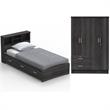 Home Square 2-Piece Set with Twin Captains Bed 4-Doors 2-Drawers Armoire in Gray
