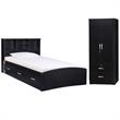 Home Square 2-Piece Set with Twin Captains Bed and 2-Door Wardrobe Armoire