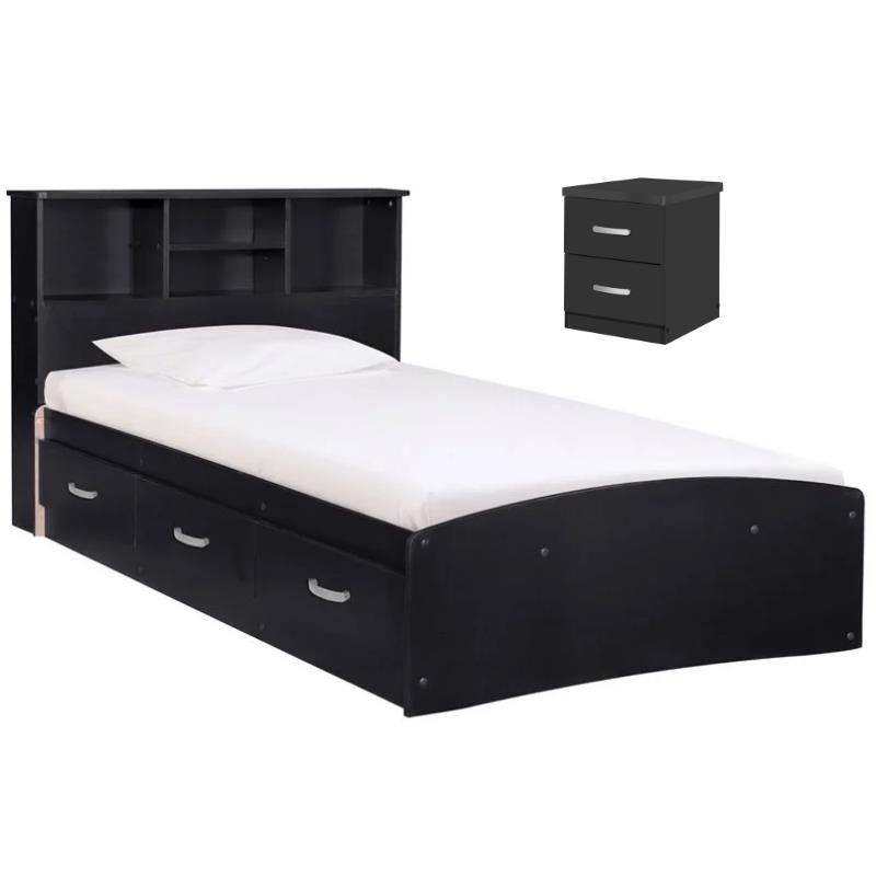 Home Square 2-Piece Set with Twin Captains Bed and 2-Drawer Nightstand in Black