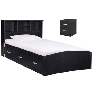 Home Square 2-Piece Set with Twin Captains Bed and 2-Drawer Nightstand in Black