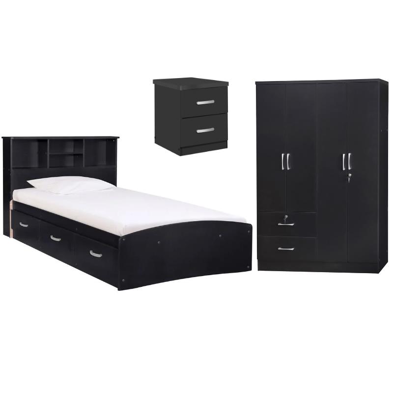 Home Square 3-Piece Set with Twin Bed 4-Doors 2-Drawers Armoire & Nightstand
