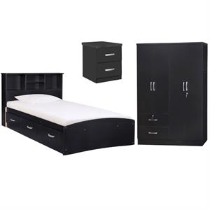 Home Square 3-Piece Set with Twin Bed 4-Doors 2-Drawers Armoire & Nightstand