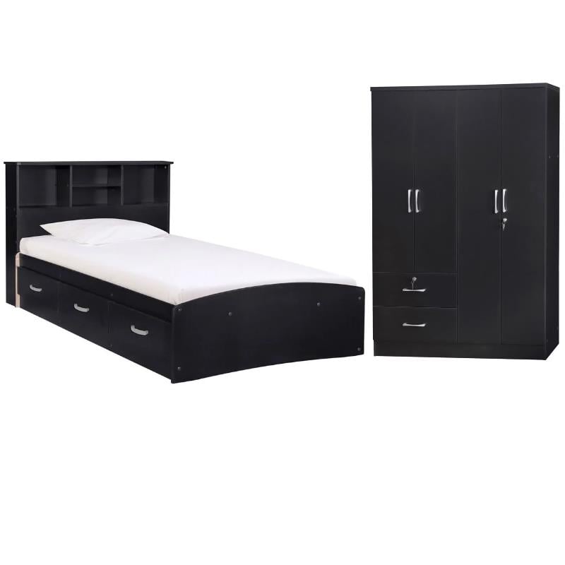 Home Square 2-Piece Set with Twin Captains Bed and 4-Doors 2-Drawers Armoire