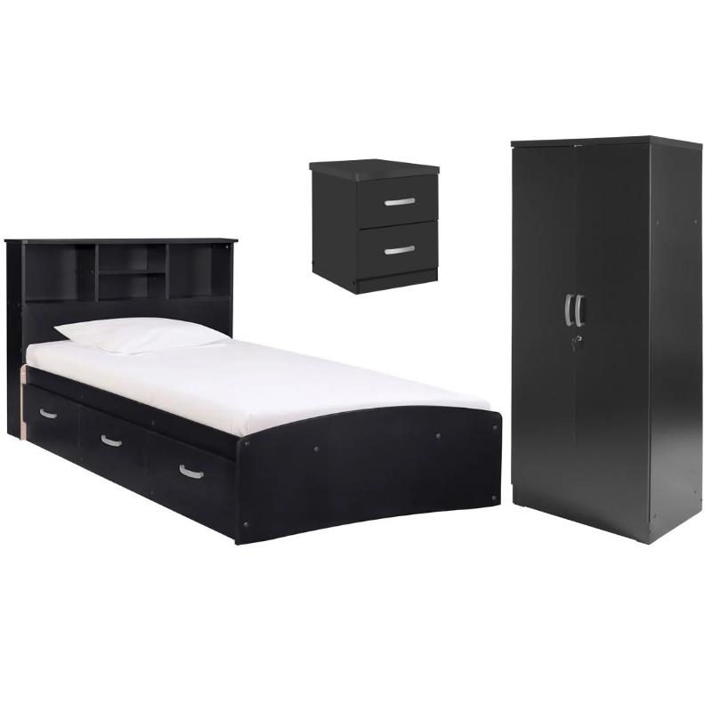 Home Square 3-Piece Set with Twin Bed Armoire Wardrobe Cabinet & Nightstand