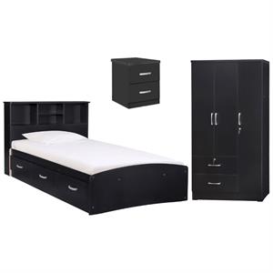 Home Square 3-Piece Set with Twin Bed Wardrobe Armoire Closet & Nightstand