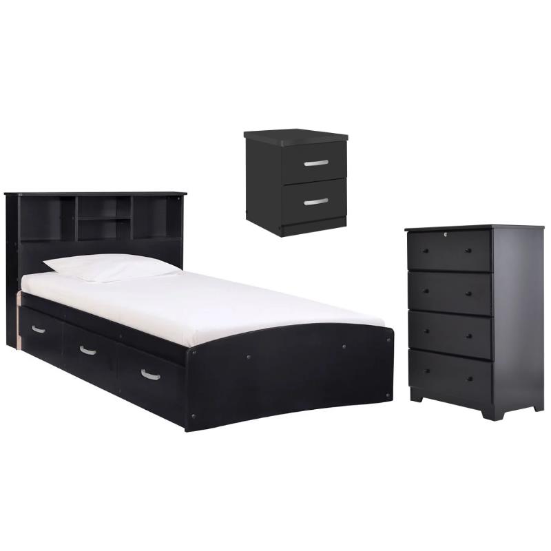 Home Square 3-Piece Set with Twin Bed 4-Drawer Chest Dresser & Nightstand