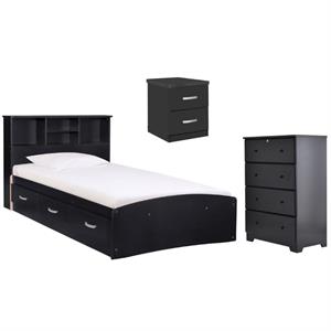 Home Square 3-Piece Set with Twin Bed 4-Drawer Chest Dresser & Nightstand