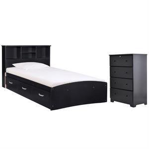 Home Square 2-Piece Set with Twin Captains Bed & 4-Drawer Chest Dresser in Black