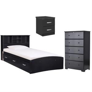 Home Square 3-Piece Set with Twin Bed 5-Drawer Chest Dresser & Nightstand