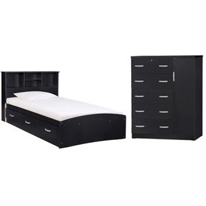 Home Square 2-Piece Set with Twin Captains Bed & 5-Drawer Tall Chest Wardrobe