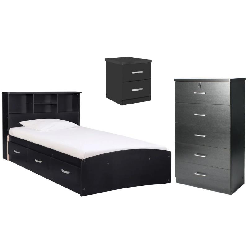 Home Square 3-Piece Set with Twin Bed Tall Chest Bedroom Dresser & Nightstand