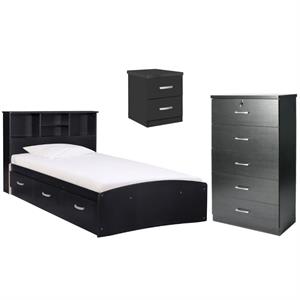 Home Square 3-Piece Set with Twin Bed Tall Chest Bedroom Dresser & Nightstand