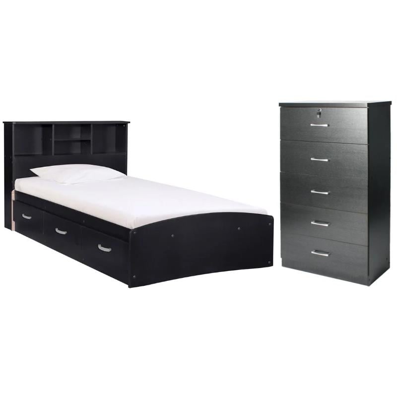 Home Square 2-Piece Set with Twin Captains Bed & Tall Chest Bedroom Dresser