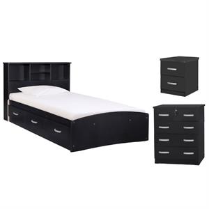 Home Square 3-Piece Set with Twin Bed Dresser with Lock & Nightstand in Black