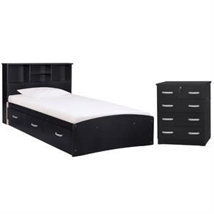 home square 2-piece set with twin captains bed & dresser with lock in black