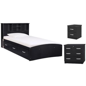 Home Square 3-Piece Set with Twin Bed Chest Bedroom Dresser Nightstand in Black