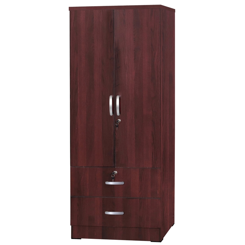 Home Square 2-Piece Set with Twin Captains Bed & 2-Door Wardrobe Armoire