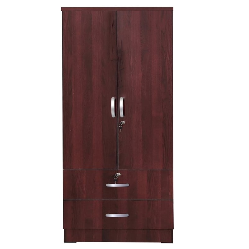 Home Square 2-Piece Set with Twin Captains Bed & 2-Door Wardrobe Armoire