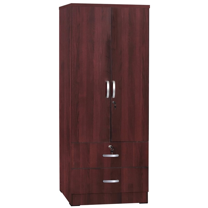 Home Square 2-Piece Set with Twin Captains Bed & 2-Door Wardrobe Armoire