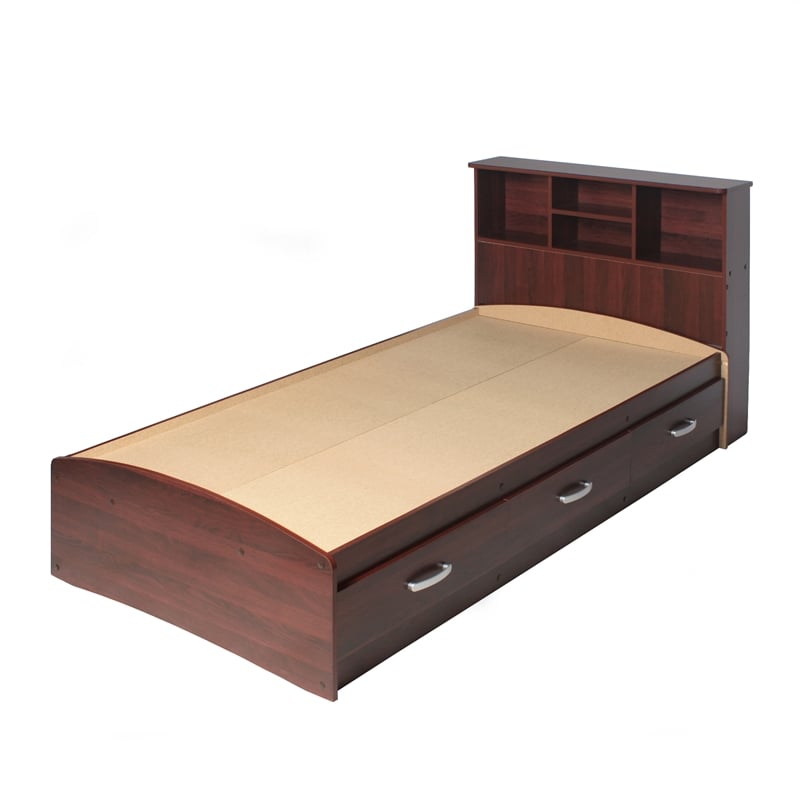 Home Square 2-Piece Set with Twin Captains Bed & 2-Door Wardrobe Armoire