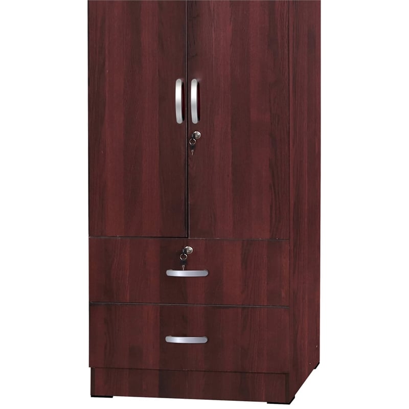 Home Square 2-Piece Set with Twin Captains Bed & 2-Door Wardrobe Armoire
