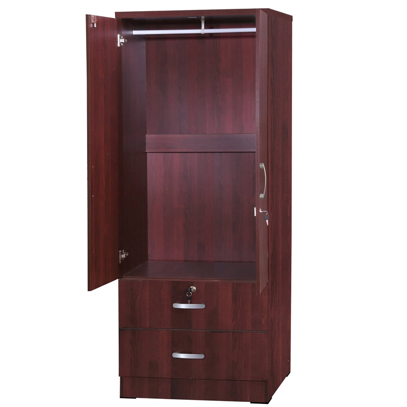 Home Square 2-Piece Set with Twin Captains Bed & 2-Door Wardrobe Armoire