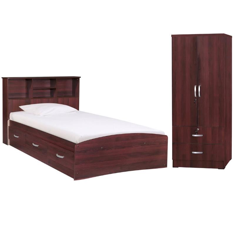Home Square 2-Piece Set with Twin Captains Bed & 2-Door Wardrobe Armoire