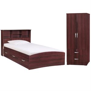 home square 2-piece set with twin captains bed & 2-door wardrobe armoire