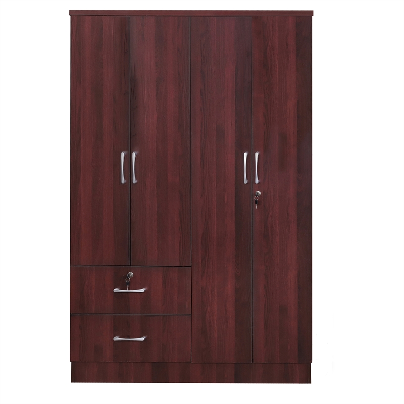 Home Square 2-Piece Set with Twin Captains Bed & 4-Doors 2-Drawers Armoire