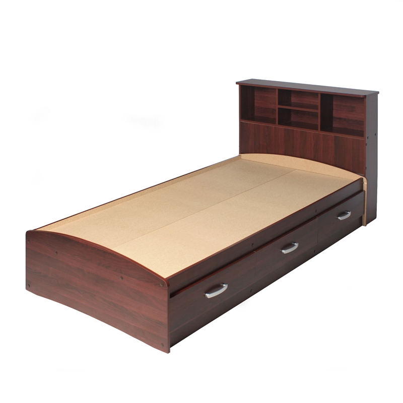 Home Square 2-Piece Set with Twin Captains Bed & 4-Doors 2-Drawers Armoire