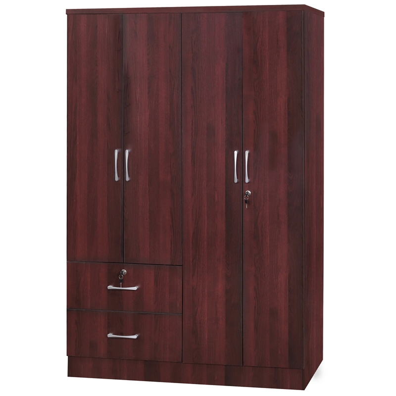 Home Square 2-Piece Set with Twin Captains Bed & 4-Doors 2-Drawers Armoire