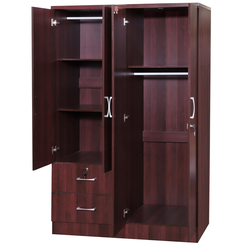 Home Square 2-Piece Set with Twin Captains Bed & 4-Doors 2-Drawers Armoire