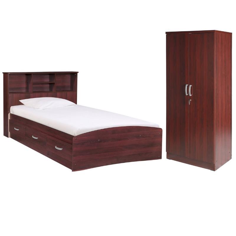 Home Square 2-Piece Set with Twin Captains Bed & Armoire Wardrobe Cabinet