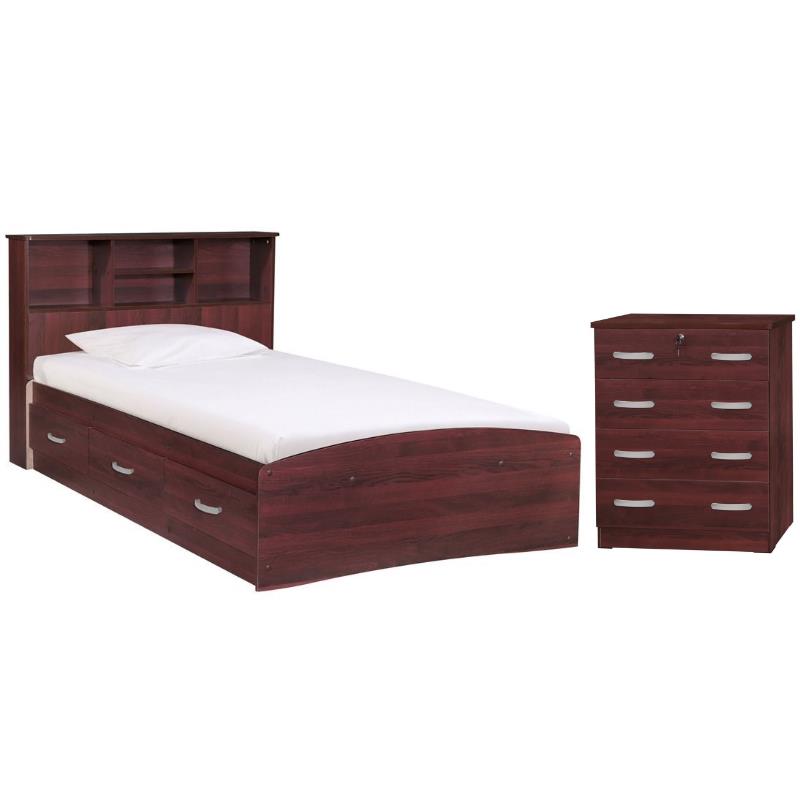 Home Square 2-Piece Set with Twin Captains Bed & 4-Drawer Dresser with Lock