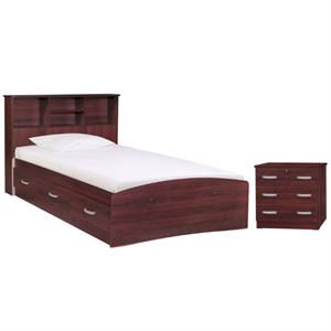 home square 2-piece set with twin captains bed chest bedroom dresser in mahogany