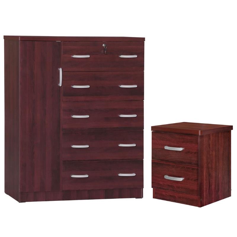 Home Square 2-Piece Set with Tall Chest Wardrobe and 2-Drawer Nightstand