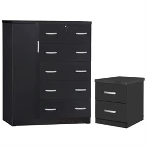 Home Square 2-Piece Set with Tall Chest Wardrobe & 2-Drawer Nightstand in Black