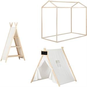 kids twin bed wooden canopy play tent and bookcase 3 piece bedroom set