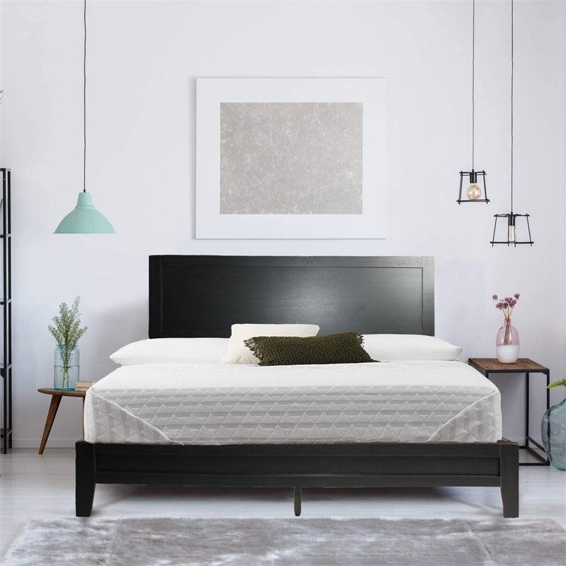 Home Square 2-Piece Set with Queen Platform Bed & 2-Drawer Nightstand in Black