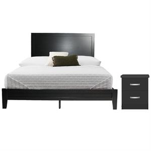 Home Square 2-Piece Set with Queen Platform Bed & 2-Drawer Nightstand in Black