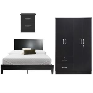 Home Square 3-Piece Set with Queen Bed 4-Doors 2-Drawers Armoire and Nightstand