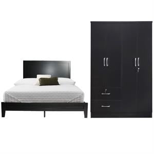Home Square 2-Piece Set with Queen Platform Bed & 4-Doors 2-Drawers Armoire