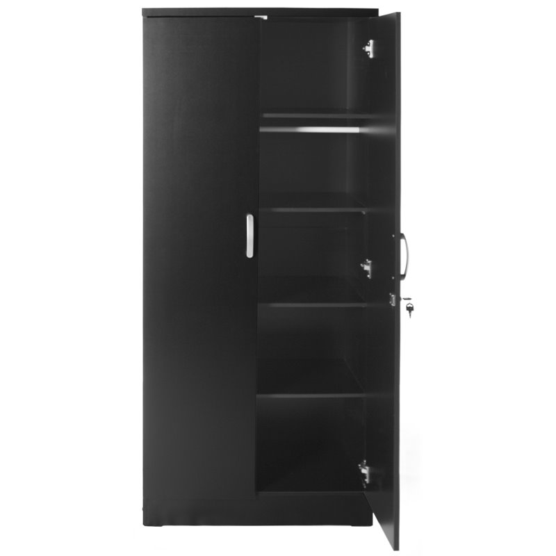 Home Square 2-Piece Set with Queen Platform Bed & Armoire Wardrobe Cabinet