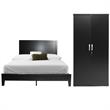 Home Square 2-Piece Set with Queen Platform Bed & Armoire Wardrobe Cabinet