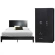 Home Square 2-Piece Set with Queen Platform Bed Wardrobe Armoire Closet in Black